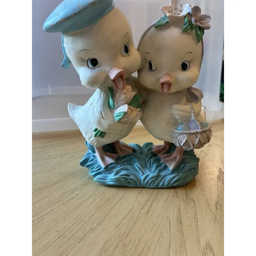 VTG Easter Chicks Sailor Boy & Girl Figurine Love Flowers Basket Spring Decor
